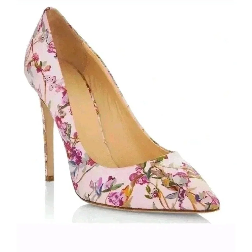 NEW Brandon Maxwell Size 38/US 7.5-8 Pink Classic Floral Satin Pumps 4.5